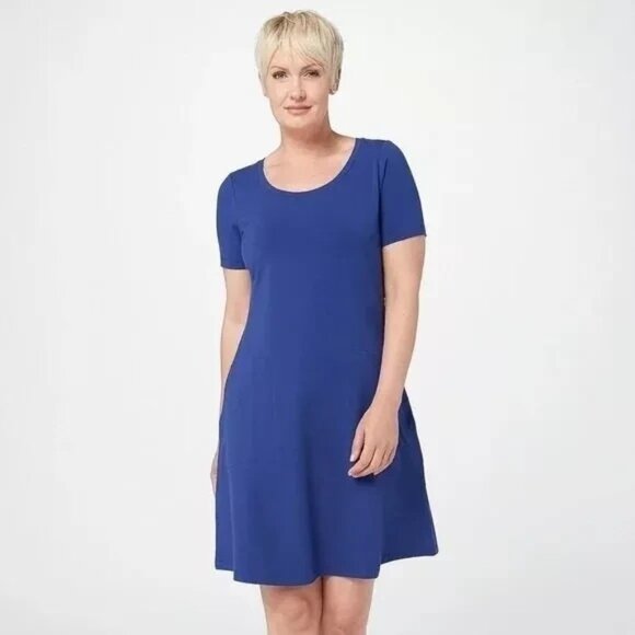 Isaac Mizrahi Live! Short-Sleeve Swing Dress Royal Navy Small A398739 - Picture 1 of 1